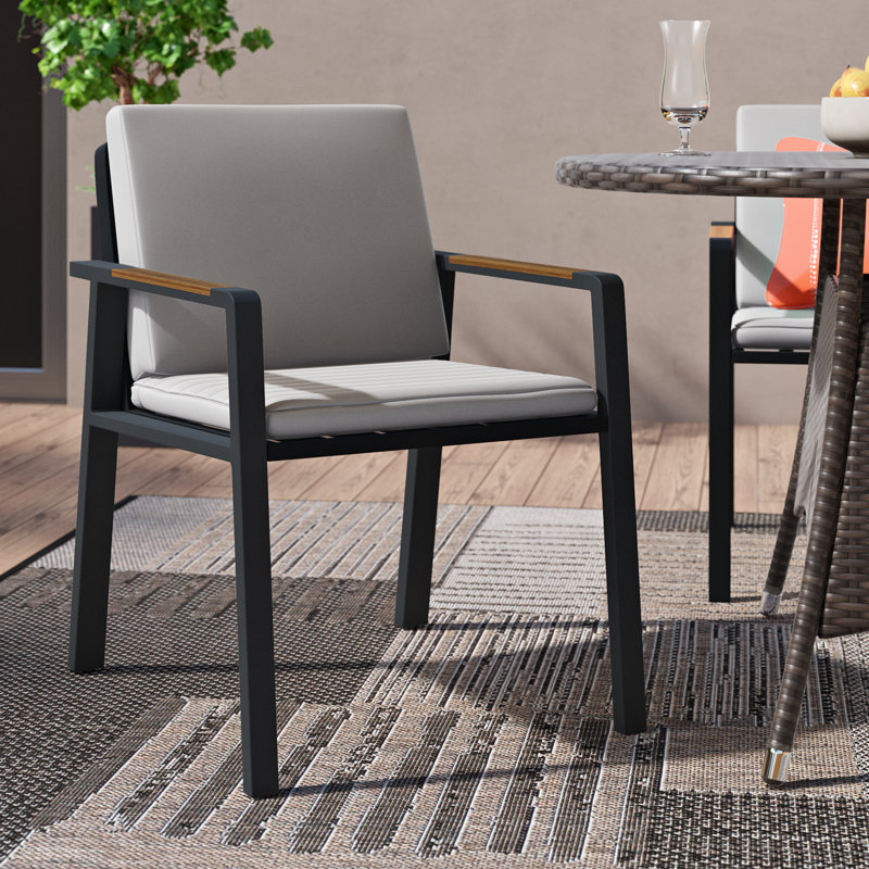 Chaise de patio avec coussin Ajai, Gris foncé