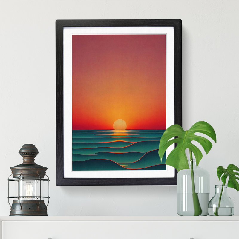Sunset Minimalism Vol.5 - Picture Frame Print, 34cm H x 25cm W x 2cm D, Oak