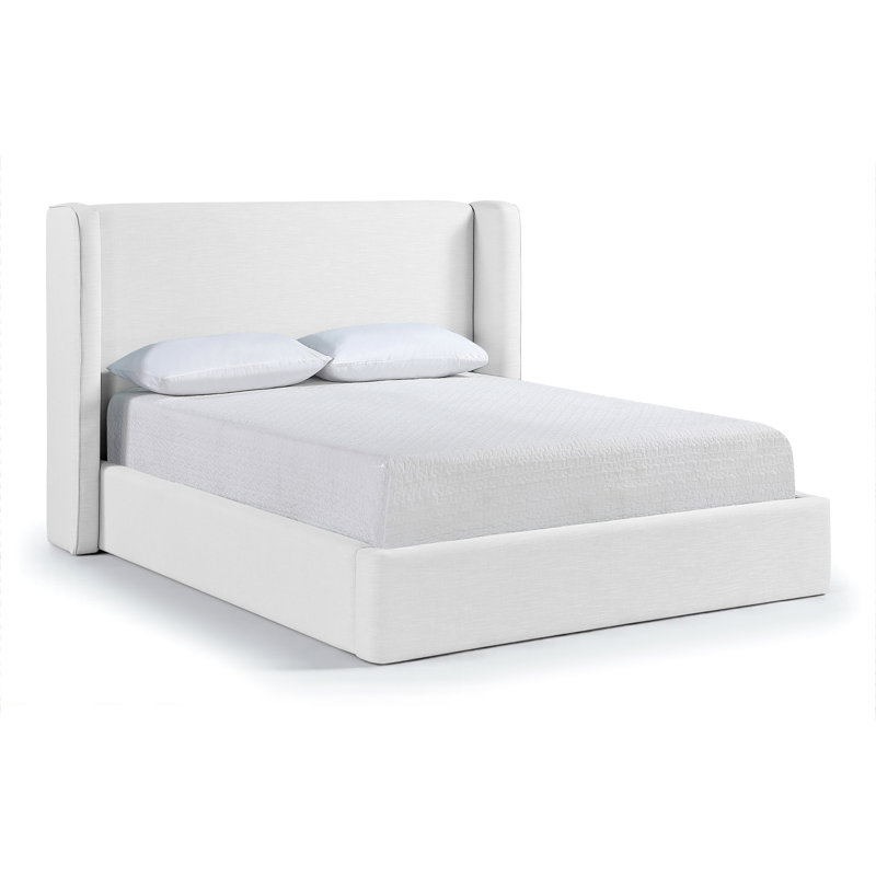 Kendall Wanaque Linen Textured Fabric Upholstered Bed, White Linen Textured Fabric, Full