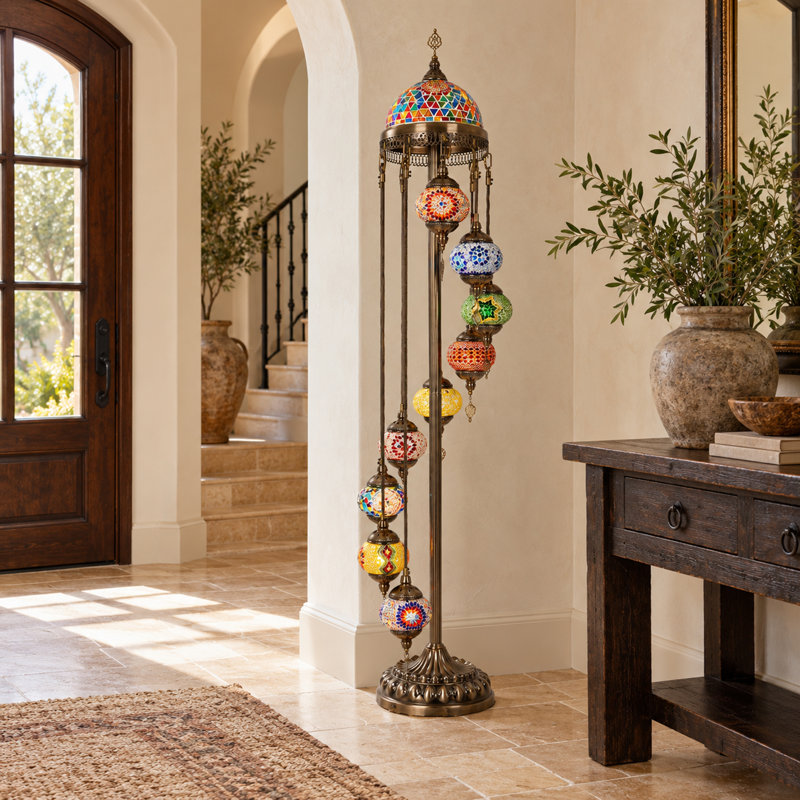 Lampe sur pied en mosaïque turque à 11 lumières, lampe bohémienne 66,9 "pour le salon