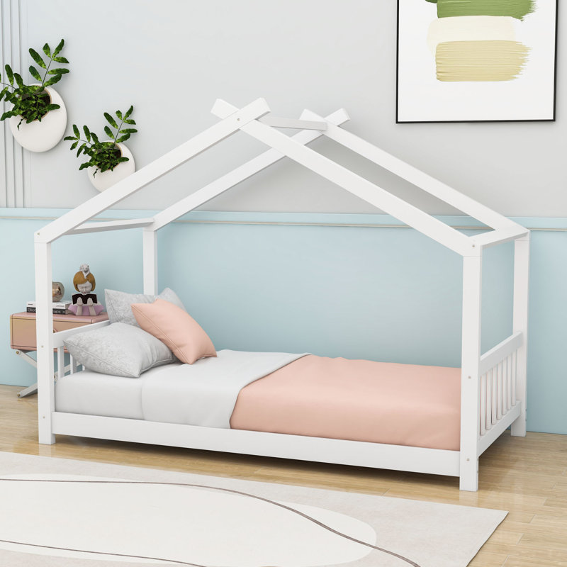 Twin House-Shaped Platform Bed With Slats, White