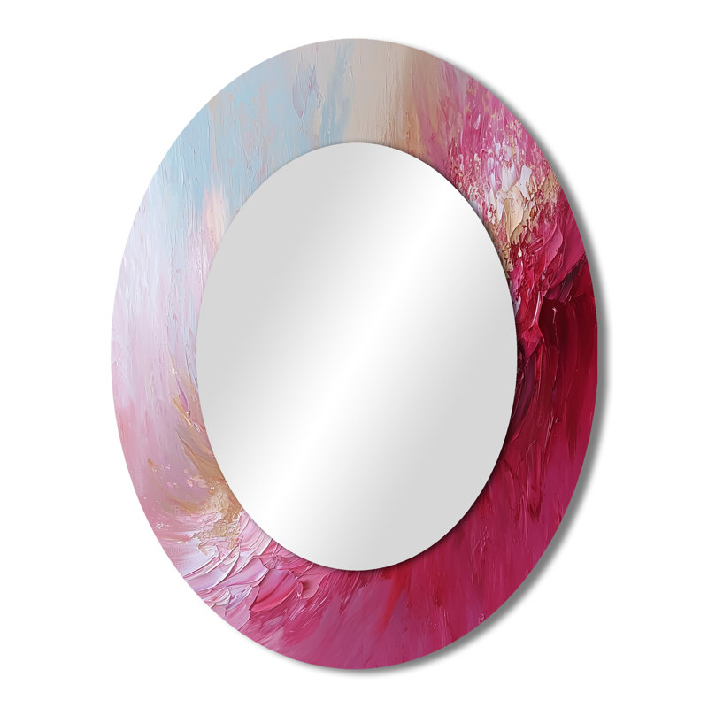Or et rose océan encre Harmony III - grand miroir mural ovale sur métal, 43 po x 33 po