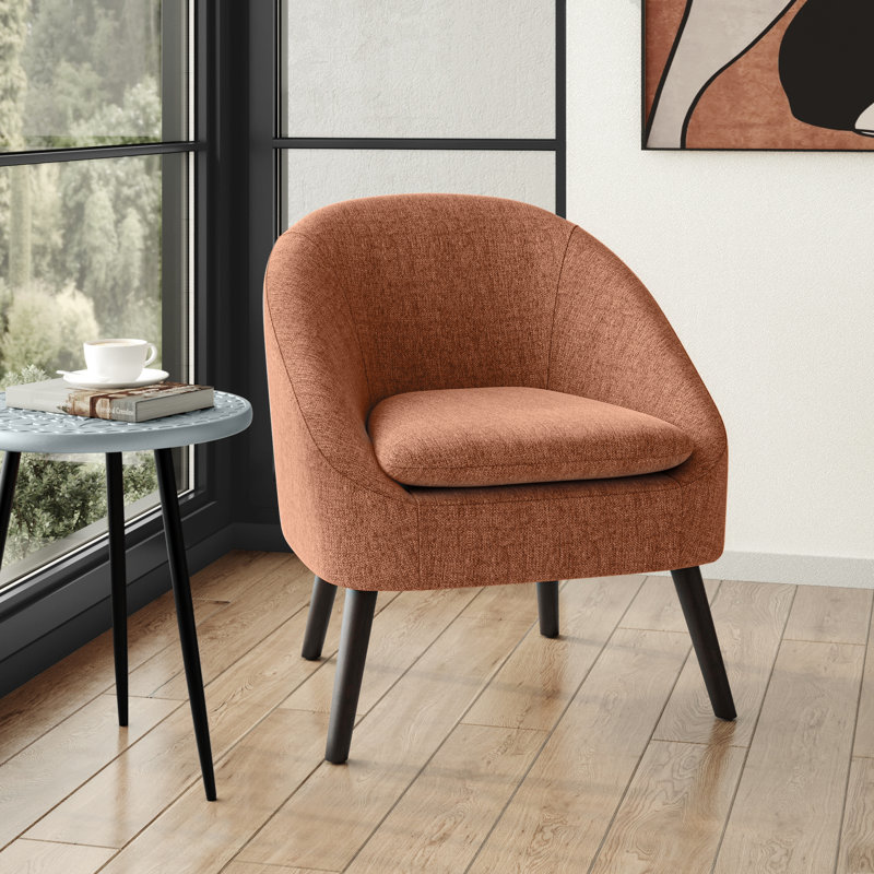 Chaise d'appoint Mid-Century moderne rembourrée l 27 po avec dossier arrondi et pieds en bois massif Redding, Gris tempête