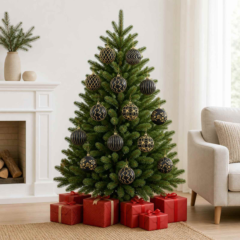Polystyrene Bauble, Black, Gold, 18