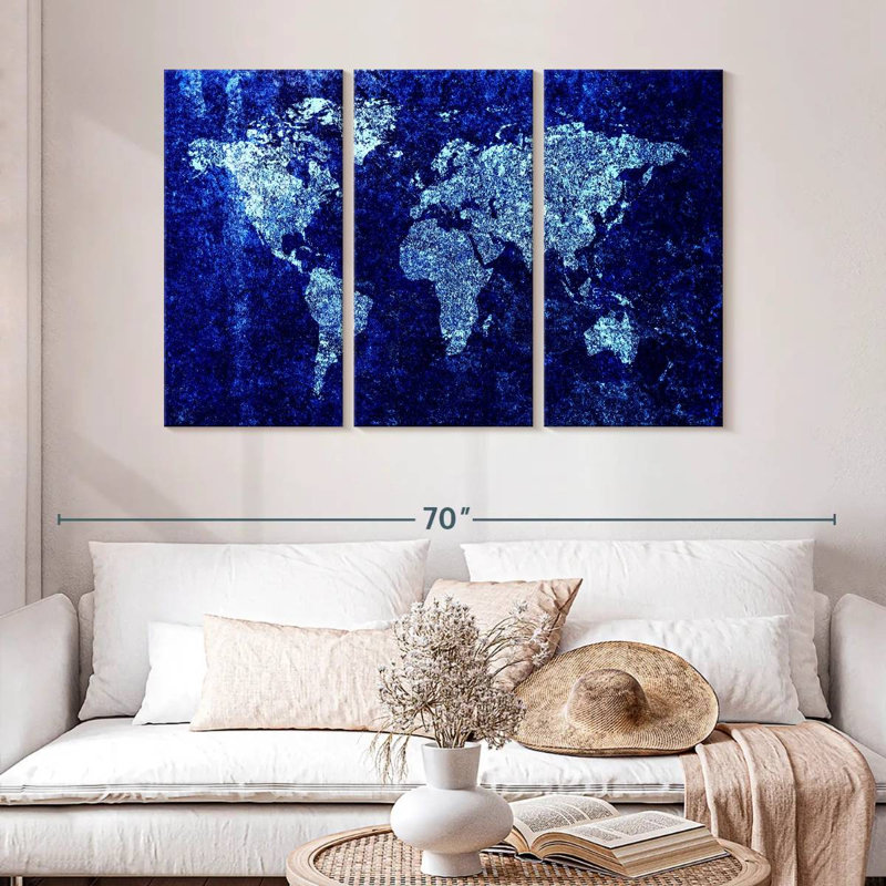 Carte du monde bleue fraîche Aliaz, H 32 po x l 50 po