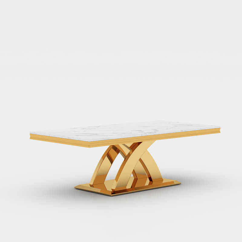 46.85'' Luxury Coffee Table With X-Shaped Legs, Gold