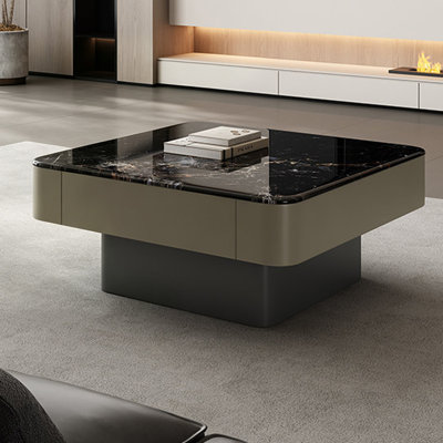 Table basse carrée en marbre noir
