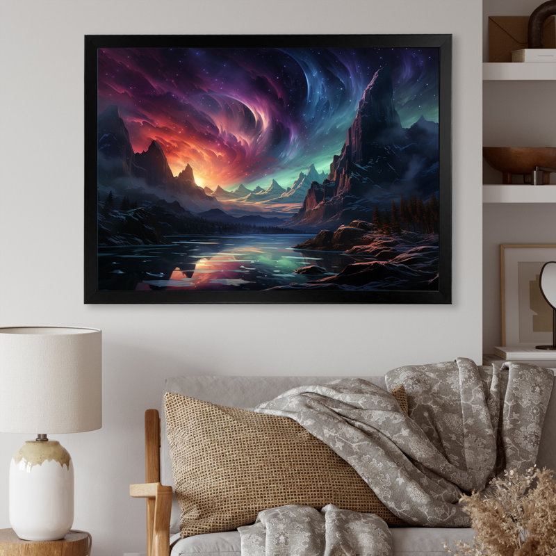 Northern Lights Luminescent Symphony I - Landscapes Canvas Wall Art, Cadre simple noir, H 34 po x l 44 po x P 1,5 po