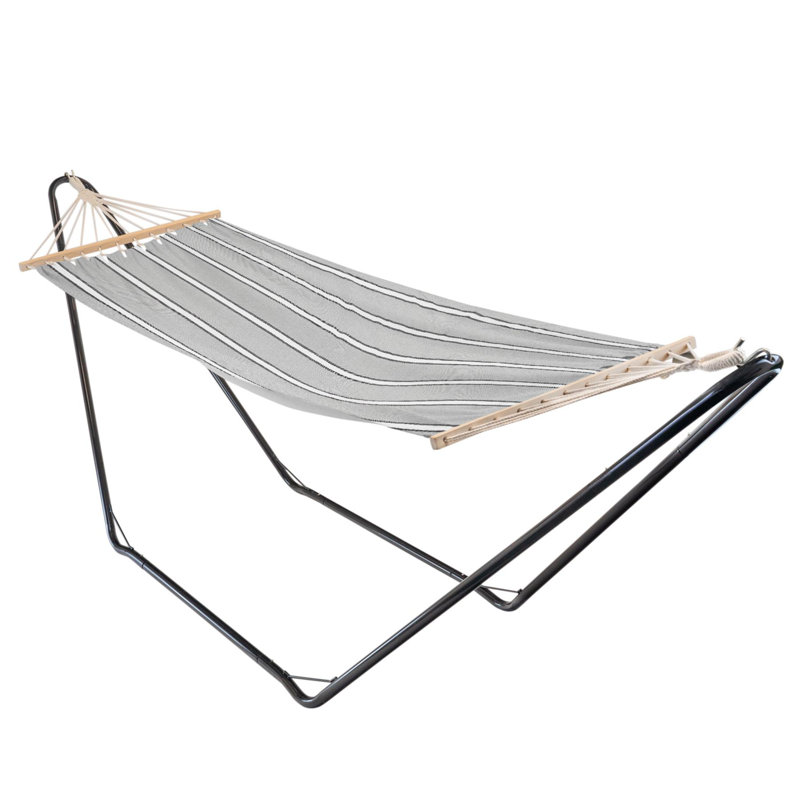 Cotton Camping Hammock with Stand, Grey/White