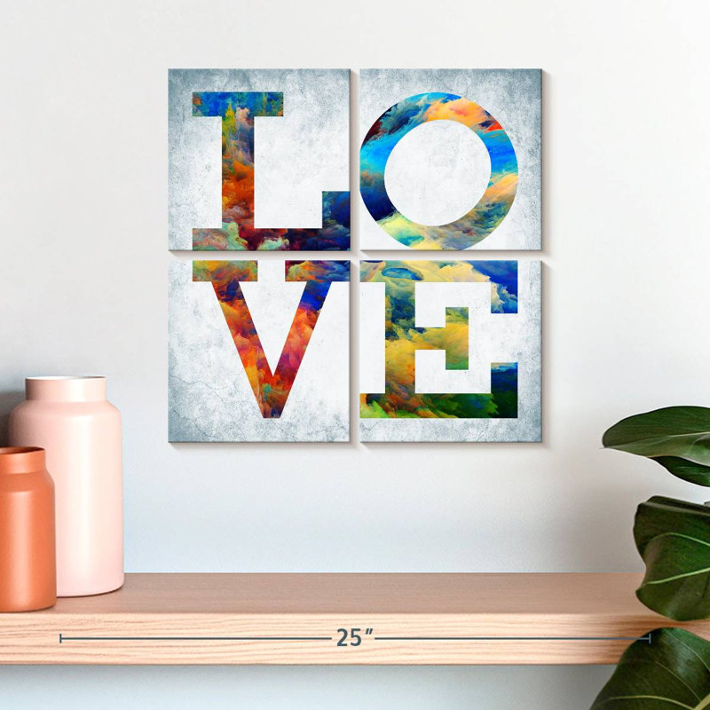 " Vibrant Love Typography " by Harper D. 4 - Pieces, 18" H x 18" W x 1" D