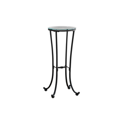 Round Black Hammered Metal Accent Table with Tempered Glass Top