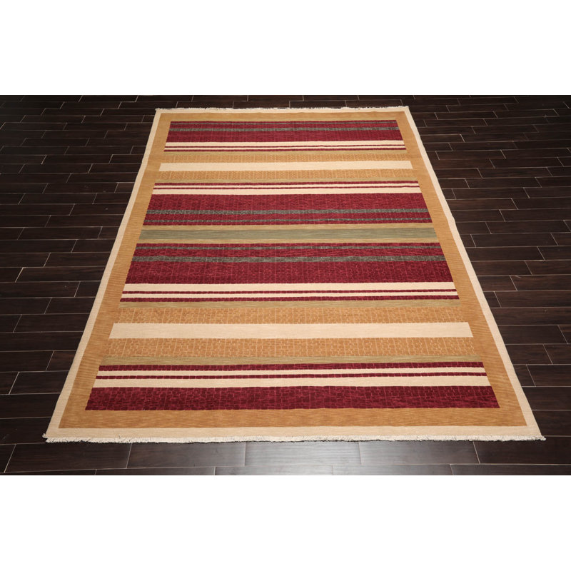 Tapis bourgogne / brun en laine noué à la main de conception unique 8 pi 10 po x 11 pi 10 po Adesuwa