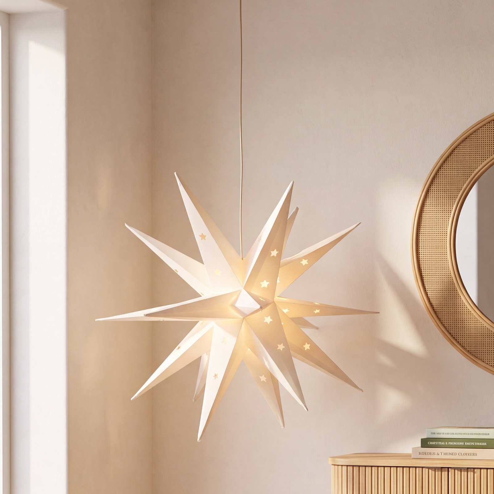 Lighted Foldable Moravian Star Lantern, 17.7" H x 17.7" W x 17.7" D