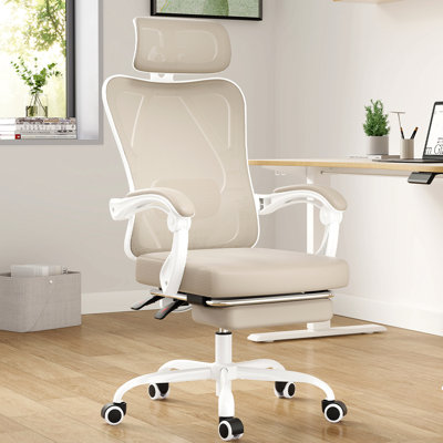 Chaise de bureau ergonomique en filet à haut dossier avec repose-pieds et appui-tête / soutien lombaire réglable - inclinaison de 135 °, capacité de 350 lb, pour le bureau à domicile / la salle d'étude / la chambre à coucher