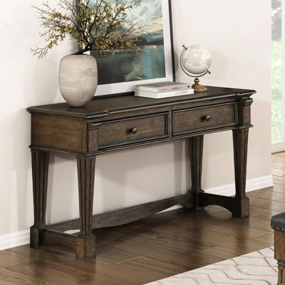 Console de style classique brun avec 2 tiroirs et ton bronze, pour une utilisation traditionnelle rectangulaire lisse de 50 po de long