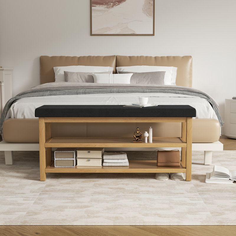 Elegant Rubberwood Frame Shoe Storage Bench, Black