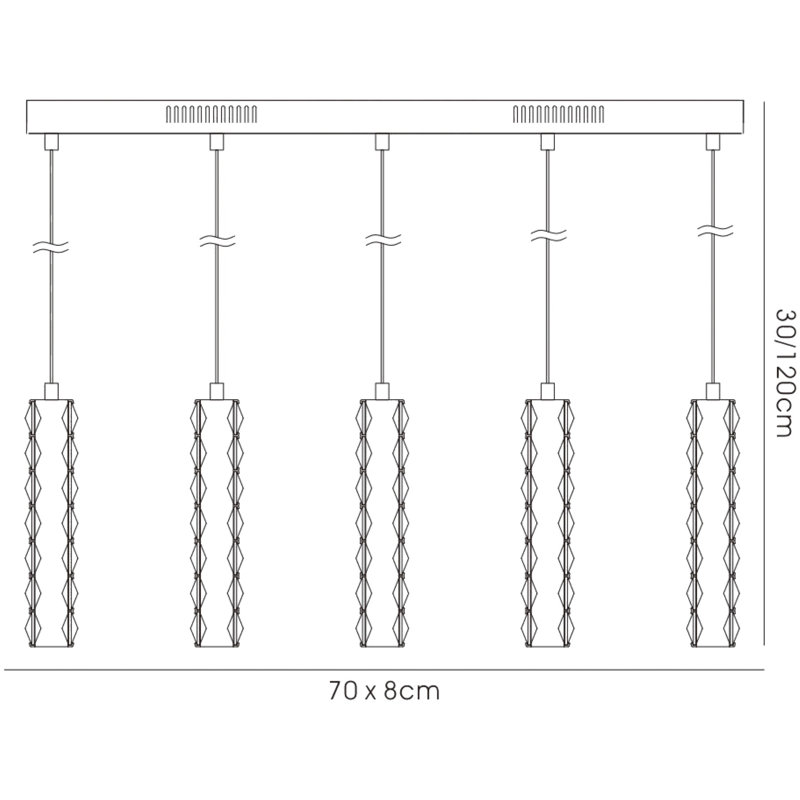 5 - Light LED Kitchen Island Pendant, Silver