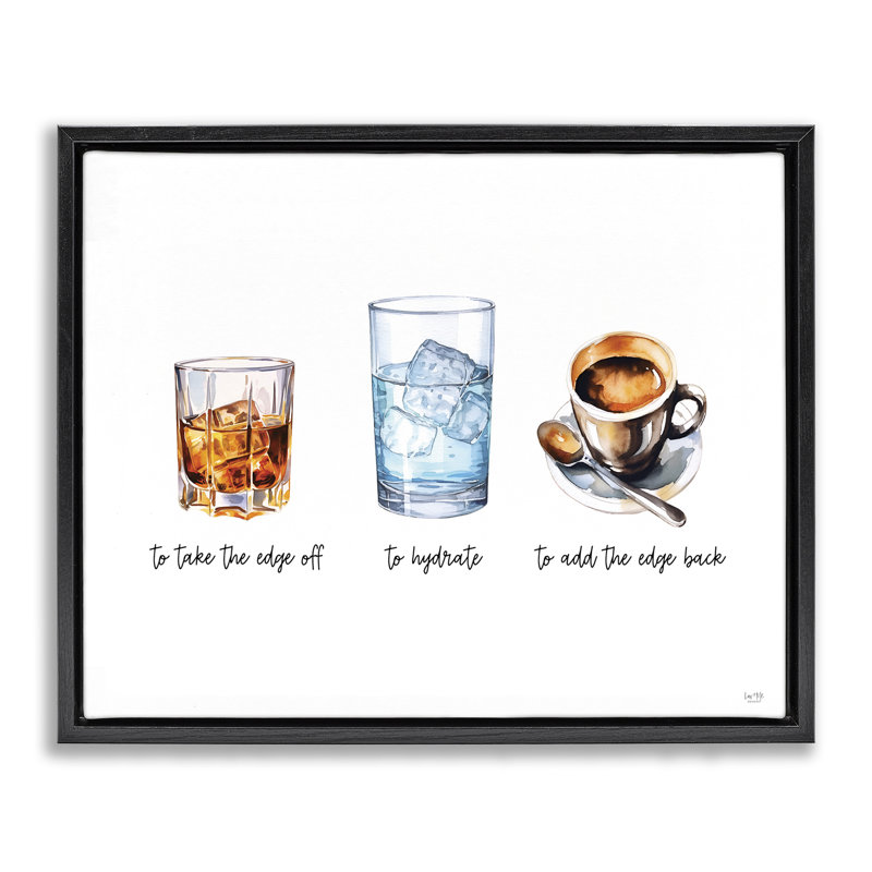 Drôle de whisky et café encadré, art mural flottant par Lux + Me Designs, Cadre flottant noir de jais, H 17 po x l 21 po