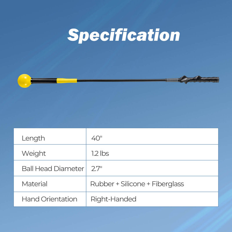 Balançoire de golf 40 po avec tête pondérée pour équilibre de flexibilité, H 40 po x l 2,7 po x P 2,7 po, Jaune