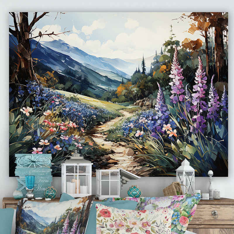 «Blue Bonnets Mountain Landscape» sur toile, Toile tendue, H 24 po x l 32 po x P 1 po