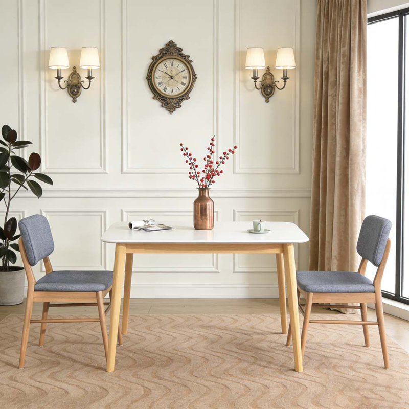 Ensemble de 2 chaises de salle à manger rembourrées Mid-Century avec structure en bois d'hévéa, Naturel + gris