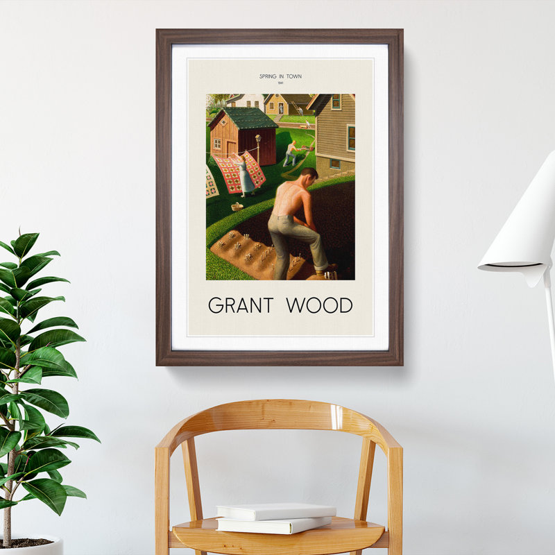Spring In Town by Grant Wood - Single Picture Frame Print, Walnut Framed, 36cm H x 27cm W x 2cm D