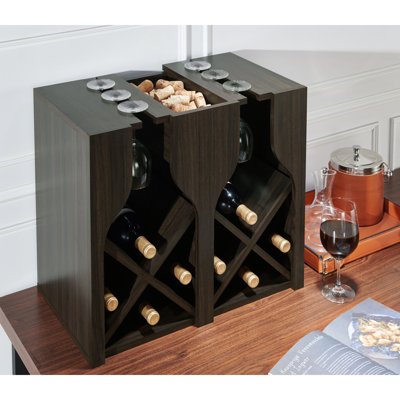 8 Bottle Wine Bottle & Glass Rack Brown