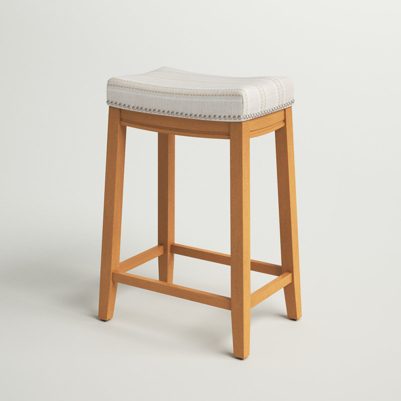 Tabouret de comptoir et de bar en bois massif sans dossier avec siège rembourré Bartonville, Lin polyester / brun rustique