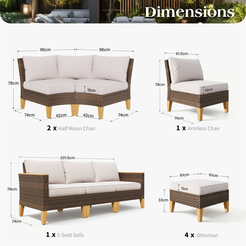 All Weather Wicker/Rattan 12 - Person Seating Group with Cushions, Beige