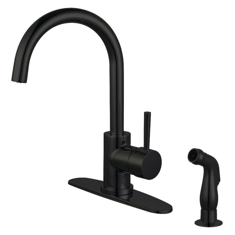 Kingston Brass Concord Single-Handle Deck Mount Kitchen Faucet with Side Sprayer, Matte Black