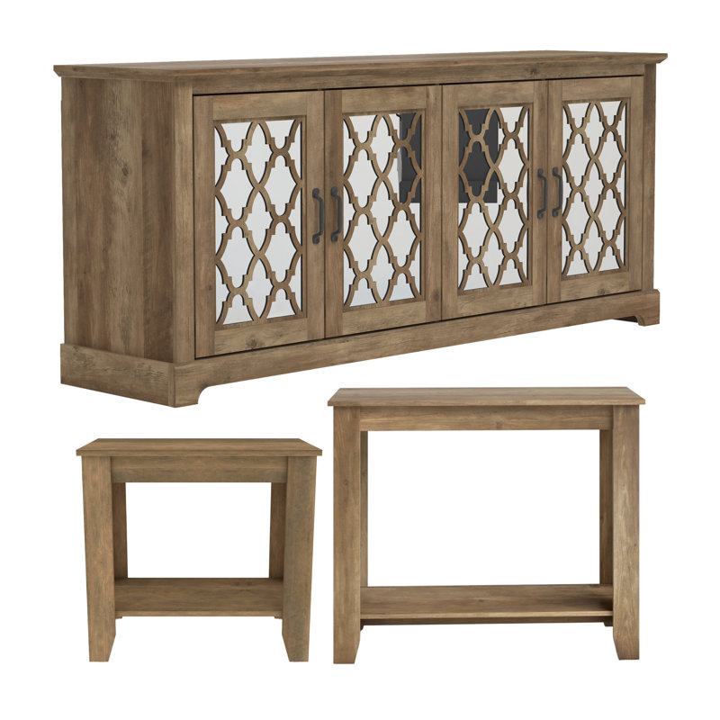 Weddel Basilico Transitional 3-Piece Living Room Storage Set, Knotty Oak