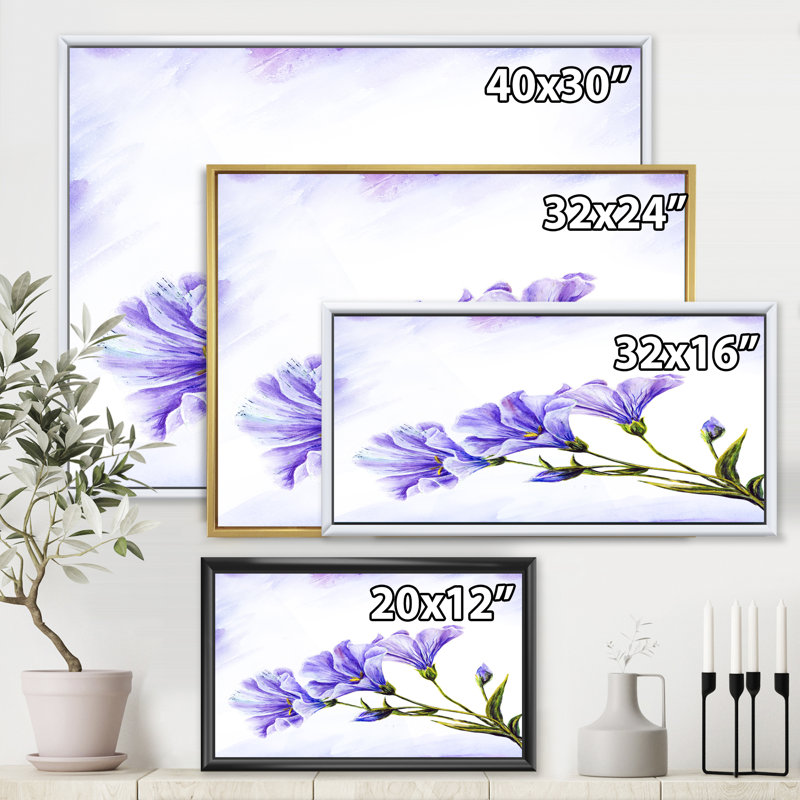 Fleurs bleues - Peinture sur toile, H 16 po x l 32 po x p 1 po, Cadre flottant noir