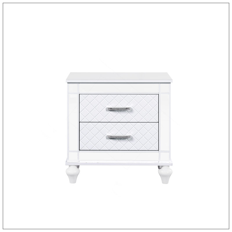 Stylish Silver Nightstand With Spacious Storage And Smooth Full-Extension Drawers, Perfect For Modern Bedrooms.