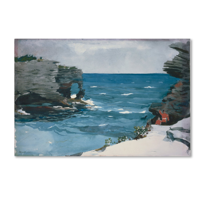 Rocky Shore Bermuda Landscape Canvas Art in Blue and Gray