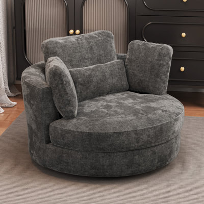 49.6"W Slipcovered Oversized Accent Barrel Chair, Chenille Swivel Club Chair With Metal Base