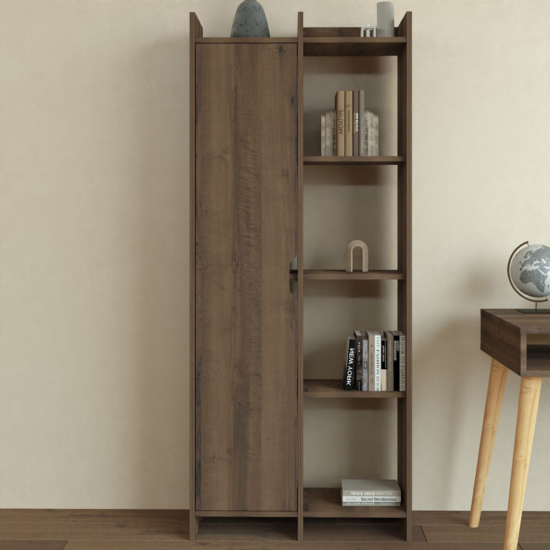 Bibliothèque élégante, noyer antique, 27,6 po x 70,9 po x 11,8 po | 100% panneau de particules enduit de mélamine, épaisseur: 0,7 pouce | Nombreuses tablettes, conception murale, parfaites pour les solutions de décoration et de rangement traditionnelles