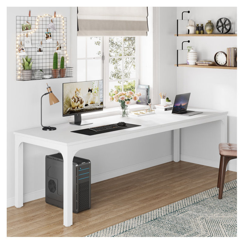 200cm W Metal Base Computer Desk, White, White