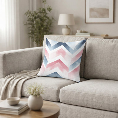 Contemporary Boho Sofa Throw Pillow - Pink And Blue Boho Chevron Printed Cushion