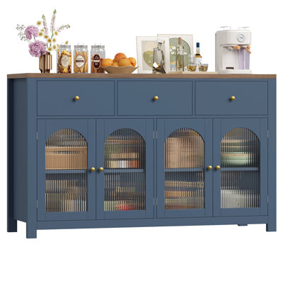 Bonnetta 55.1"W Modern Buffet Sideboard with Fluted Doors – Storage Cabinet with Drawers & Adjustable Shelves, Coffee Bar Console Table, Credenza for Living Room, Dining Room, Kitchen