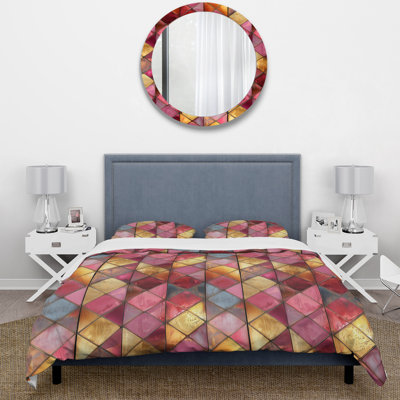 Pink Gold Midcentury Triangles Glam III - Midcentury Duvet Cover Set