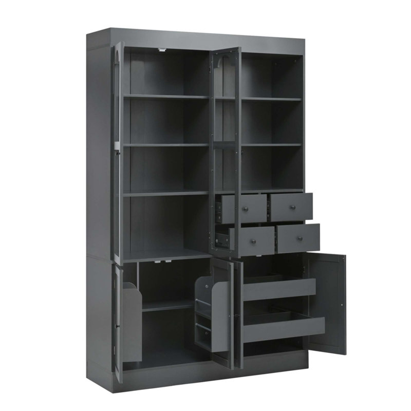 47.2X15.7X75inch Freestanding Buffet With Hutch, Gray