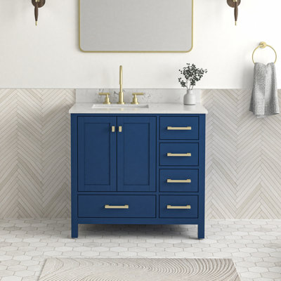 36 Inch Single Sink Freestanding Bath Vanity With Engineered Marble Top