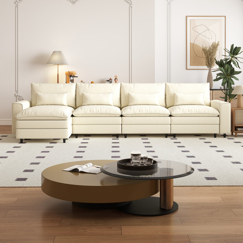 Ensemble de canapé en L pour salon, H 39,37 po x l 158,27 po x P 35,83 po, Chenille beige