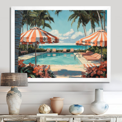 Palmiers au bord de la piscine à Miami - Toile tropicale tropicale encadrée