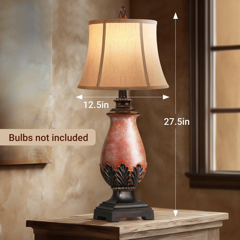 Set Of 2 Farmhouse Rustic Table Lamps For Living Room,Traditional Bedroom Lamps For Night Stands Antique Decor, Resin Lotus
