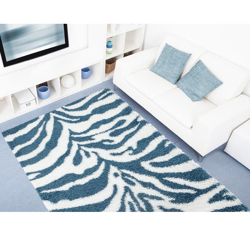 Tapis d'intérieur / extérieur tissé à la machine turquoise / blanc Baller, 7 pi x 10 po