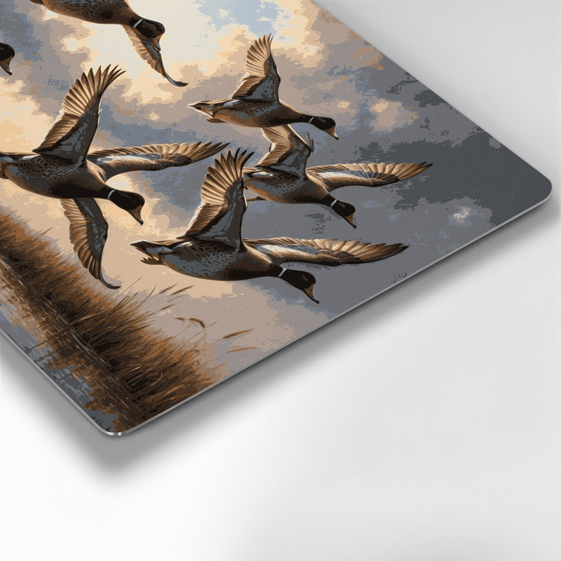 «Birds Gadwall», art mural en métal gris, H 11 po x l 14 po