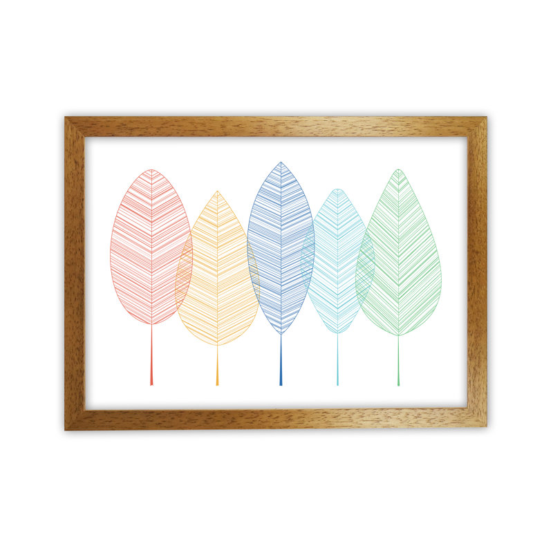 Scandinavian Colourful Leaves In Landscape - Print, Oak Frame, 21cm H x 30cm W x 3cm D