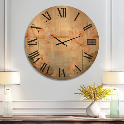 Très grande horloge de jardin - Horizon Lotus rosé, imprimé sur bois