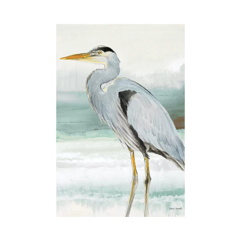 Heron On Seaglass I by Lanie Loreth - Painting on Canvas, 20.32 cm H x 30.48 cm W, Wrapped Canvas